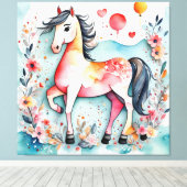 Schattige bloempaard canvas afdruk (Insitu (Houten vloer))