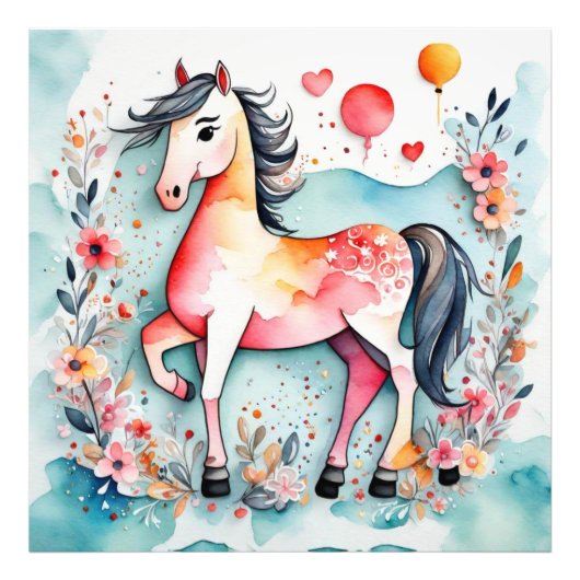 Schattige bloempaard foto afdruk (Voorkant)