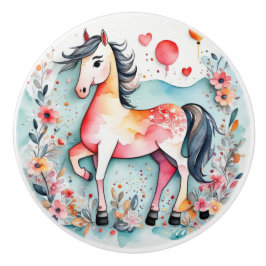 Schattige bloempaard keramische knop