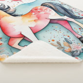 Schattige bloempaard sherpa deken (3/4)