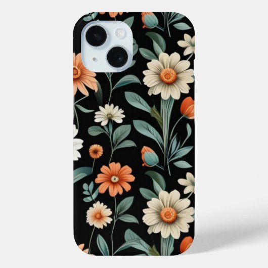 Schattige bloempatroon op zwarte achtergrond Case-Mate iPhone case (Achterkant)