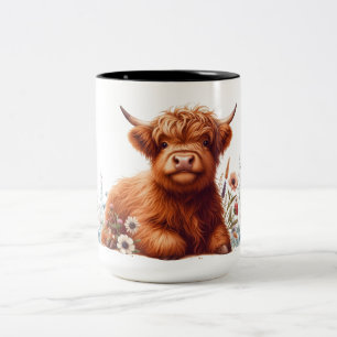 Schattige bloemrijke Hooglanders Tweekleurige Koffiemok