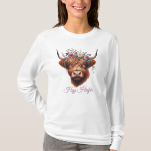 Schattige, bloemrijke lente hoogland koe t-shirt