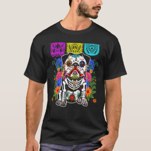 Schattige bloemrijke suiker schedel pug hond Dia d T-shirt