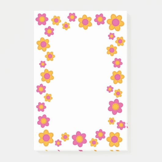Schattige bloemveer ontwerp fuchsia roze en geel post-it® notes (Voorkant)