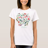 Schattige bloemvogelbotanisch patroon t-shirt (Voorkant)