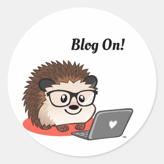 Schattige bloggen geeky hedgehog op een laptop Sti Ronde Sticker (Voorkant)