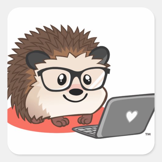 Schattige bloggen geeky hedgehog op een laptop vierkante sticker (Voorkant)
