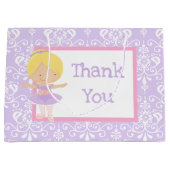 Schattige blond ballerina en Paarse damast dank u Groot Cadeauzakje (Voorkant)