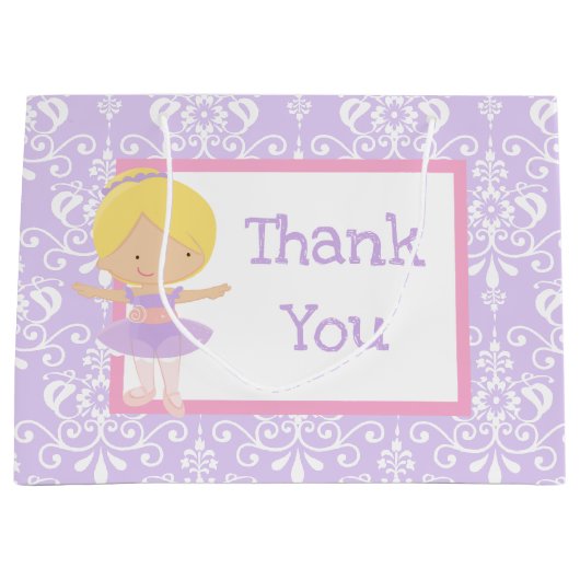 Schattige blond ballerina en Paarse damast dank u Groot Cadeauzakje (Voorkant)
