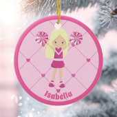 Schattige blond cheerleader roze aangepaste kerst keramisch ornament