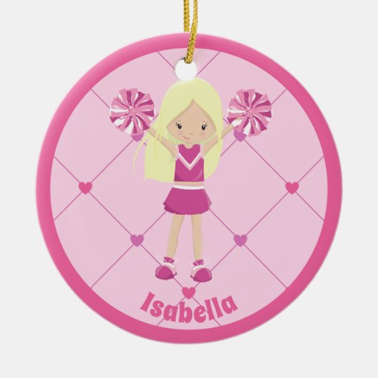 Schattige blond cheerleader roze aangepaste kerst keramisch ornament (Voorkant)