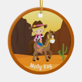 Schattige blond cowgirl aangepaste Kinder naam ker Keramisch Ornament (Voorkant)