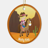 Schattige blond cowgirl aangepaste Kinder naam ker Keramisch Ornament (Links)