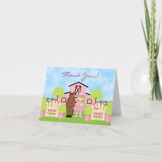 Schattige Blond Cowgirl en Bruin Paard Dank u Bedankkaart (Voorkant)