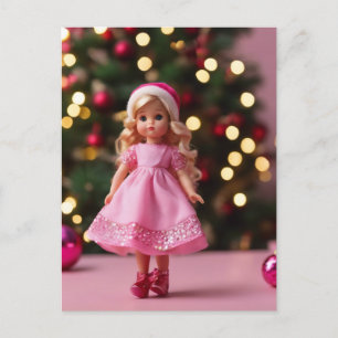 Schattige Blond Doll in Roze Kerstmis Briefkaart