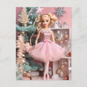 Schattige Blond Doll Roze Retro Kerst Briefkaart