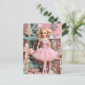 Schattige Blond Doll Roze Retro Kerst Briefkaart (Staand voorkant)