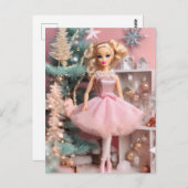 Schattige Blond Doll Roze Retro Kerst Briefkaart (Voorkant / Achterkant)