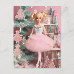 Schattige Blond Doll Roze Retro Kerst Briefkaart
