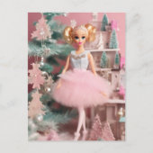 Schattige Blond Doll Roze Retro Kerst Briefkaart (Voorkant)