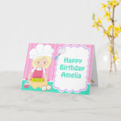 Schattige blond meisje bakken verjaardag kaart (Gele Bloem)