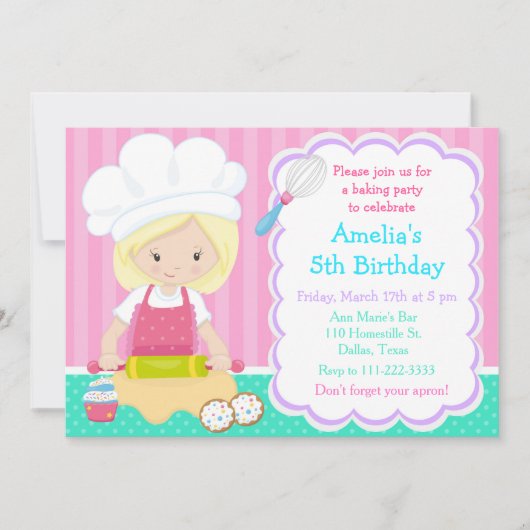 Schattige Blond Meisje Bakken Verjaardagsfeestje U Kaart (Voorkant)