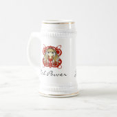 Schattige blond meisje macht bierpul (Voorkant links)