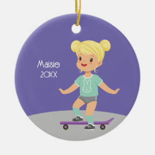 Schattige blond meisje skateboard keramisch ornament