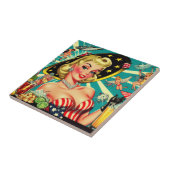 Schattige blond  meisje tegeltje (Zijkant)