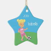 Schattige blond meisje voetbal speler keramisch ornament (Rechts)