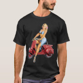Schattige blond op  rode scooter t-shirt (Voorkant)