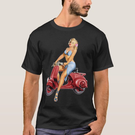 Schattige blond op  rode scooter t-shirt (Voorkant)