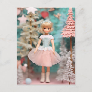 Schattige Blond Pastel Retro Kerstpop Briefkaart