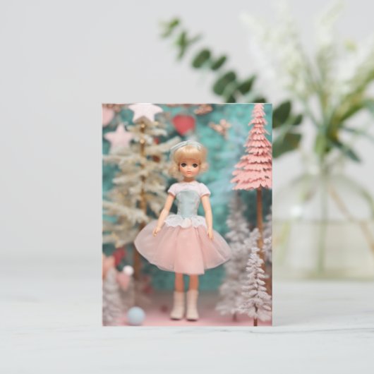 Schattige Blond Pastel Retro Kerstpop Briefkaart (Staand voorkant)