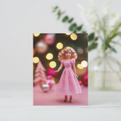 Schattige Blond Roze Retro Kerstpop Briefkaart (Staand voorkant)