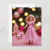 Schattige Blond Roze Retro Kerstpop Briefkaart (Voorkant / Achterkant)