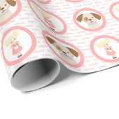 Schattige Blond Verjaardagsmeisje en Puppy Cadeaupapier (Rol Hoek)