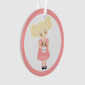 Schattige Blond Verjaardagsmeisje en Puppy Ornament (voorkant)