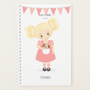 Schattige Blond Verjaardagsmeisje en Puppy Planner