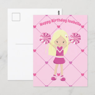 Schattige Blonde Cheerleader Aangepaste Roze Meisj Briefkaart