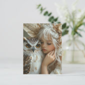 Schattige blonde fee en uil briefkaart (Staand voorkant)
