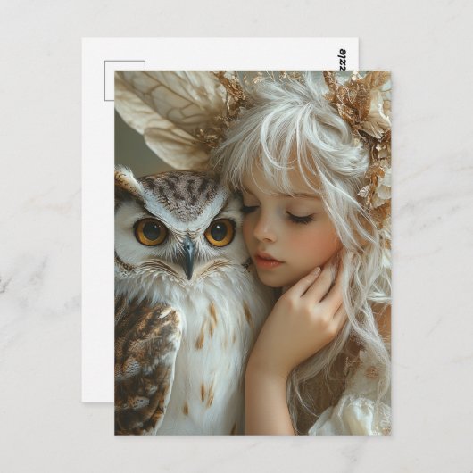 Schattige blonde fee en uil briefkaart (Voorkant / Achterkant)
