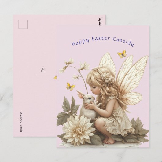 Schattige Blonde Fee Pasen Konijn Vlinders Briefkaart (Voorkant / Achterkant)