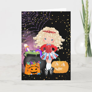 Schattige Blonde Ierse Danser Halloween Feestdagen Kaart