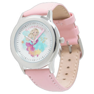 Schattige Blonde Ocean Mermaid PInk Girl Horloge