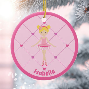 Schattige Blondine Ballerina Meisje Aangepaste Roz Keramisch Ornament