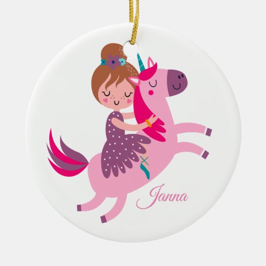 Schattige blondine haired meisje rijden op een een keramisch ornament (Voorkant)