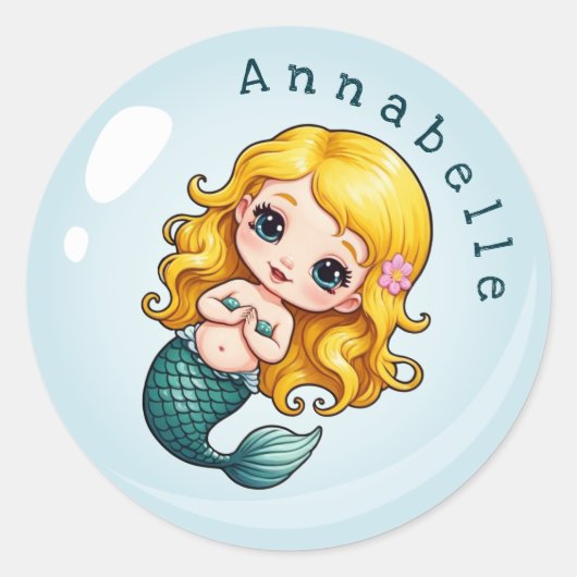 Schattige Blondine Zeemeermin in een Bubble Person Ronde Sticker (Voorkant)