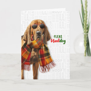 Schattige Bloodhound Hond Grappige Vlooien Navidog Feestdagen Kaart